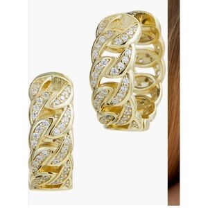 SAVVY CIE JEWELS Gold Vermeil Sterling Silver & CZ Link 20mm Hoop Earrings